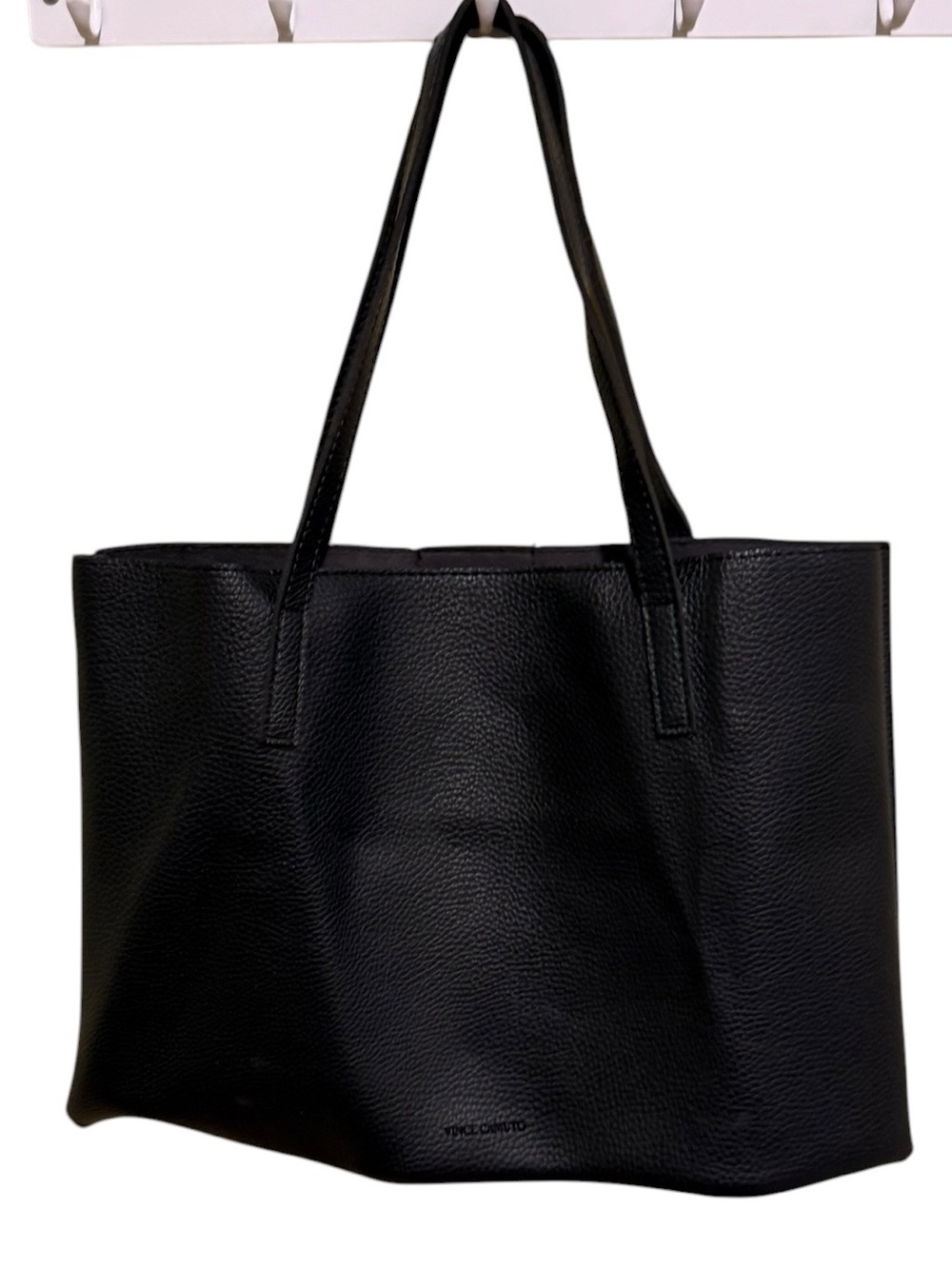 Vince Camuto Vegan Leather Black Tote with Gray Center Stripe Accent - Picture 2 of 4